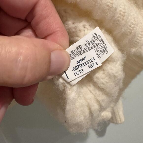 Aerie Sweater Womens Medium Cream Chunky Knit Ribbed Crewneck Wool Blend Cozy - Picture 10 of 11